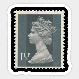 Vintage stamp printed in the UK in 1971 showing Queen Elizabeth II Sticker